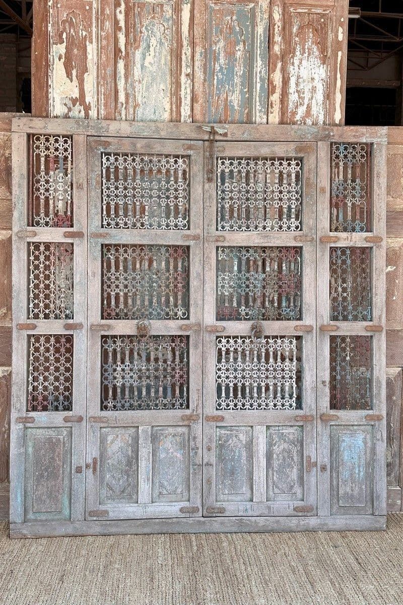 Jali Teak Screenwork Door With Iron Fretwork