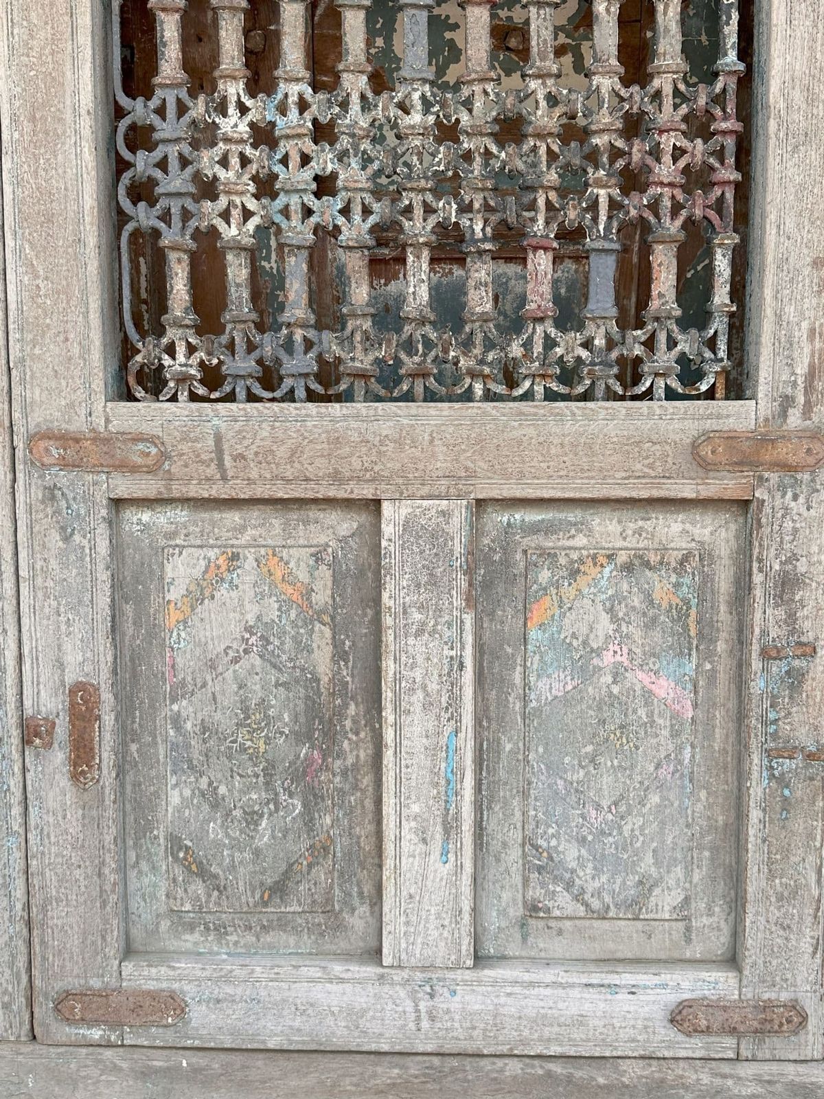 Jali Teak Screenwork Door With Iron Fretwork photo for sale