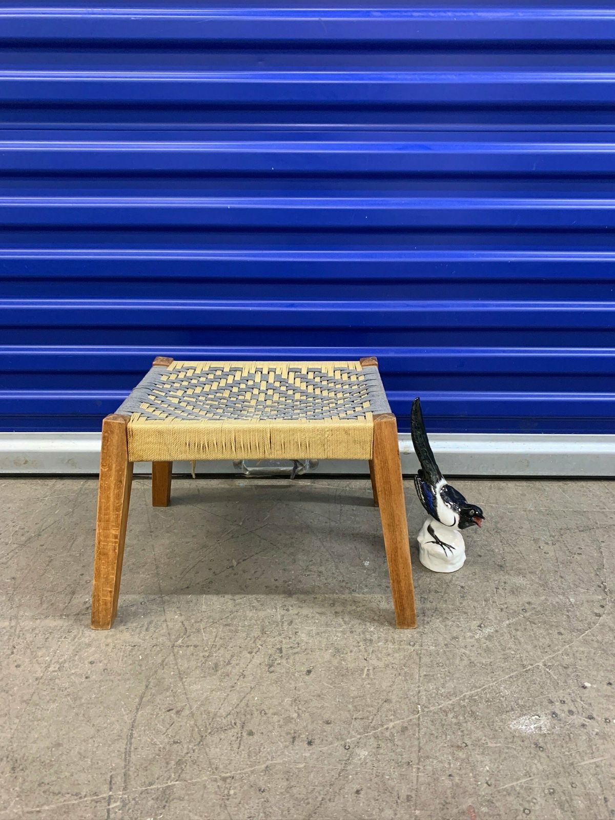 Cute Little Footstool With Woven Rope Seat And Slanted Legs photo Furniture