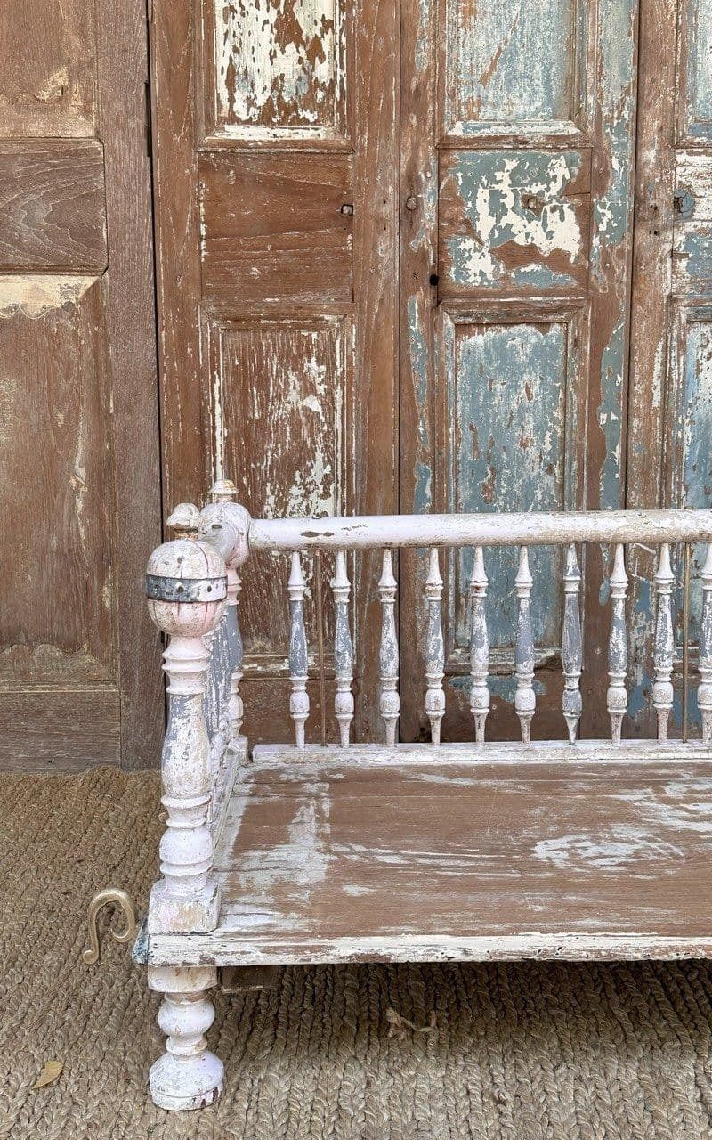 Antique Swing With Faded Paint Tones & Brass Chains photo Furniture