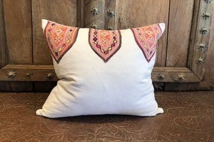 Vintage Indian Textile Cushion Made From French Linen