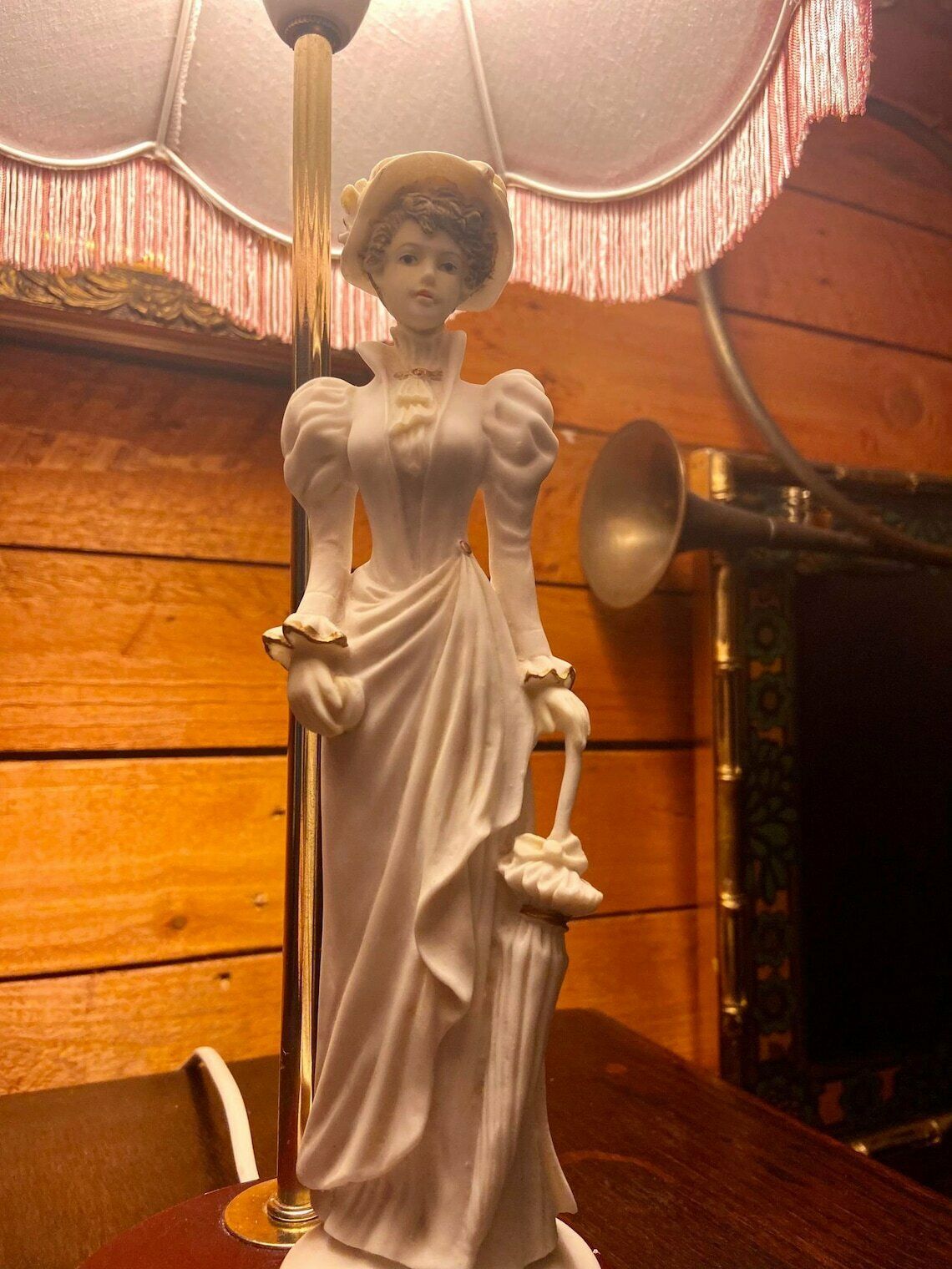 Vintage Very Stylish Table Lamp With Ceramic Ladies Figure / Fabric Shade / Wooden Base / Table Lamp / Made In England 1950s photo furniture