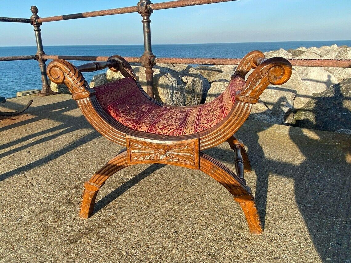 Antique Neoclassical X Frame Stool / 19th Century / Empire Style / Lovely Antique Condition photo for sale