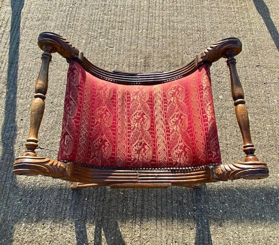 Antique Neoclassical X Frame Stool / 19th Century / Empire Style / Lovely Antique Condition photo buy