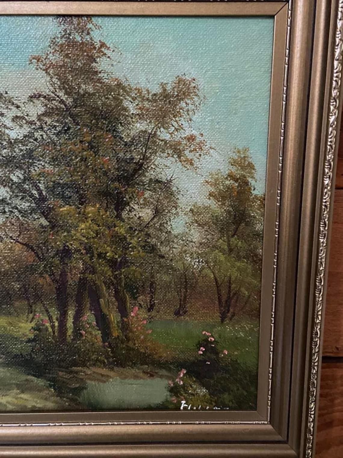 Vintage Oil On Canvas 1980s / Signed Flumen / Framed / Cottage Landscape photo vintage