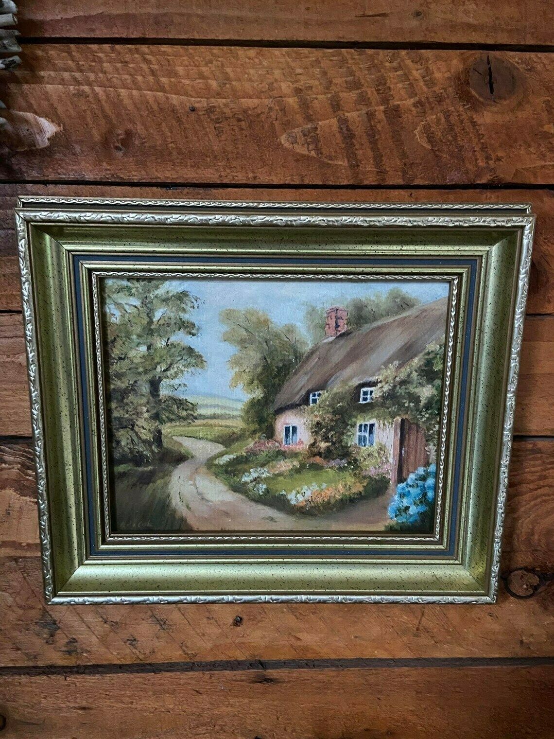 Vintage Oil On Canvas / Signed Framed / Cottage Landscape / 1990s