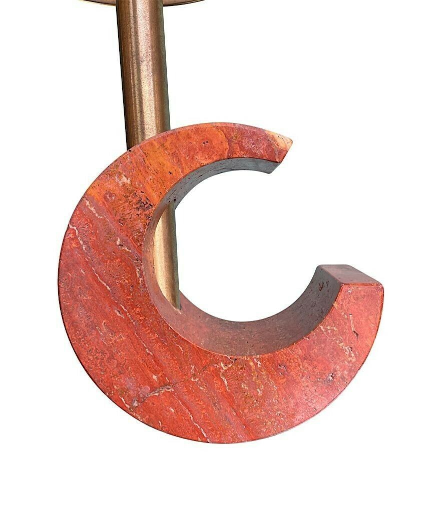 A Large Italian 1970s Red Venetian Marble Crescent Shaped Lamp With Orignal Shade photo Lighting