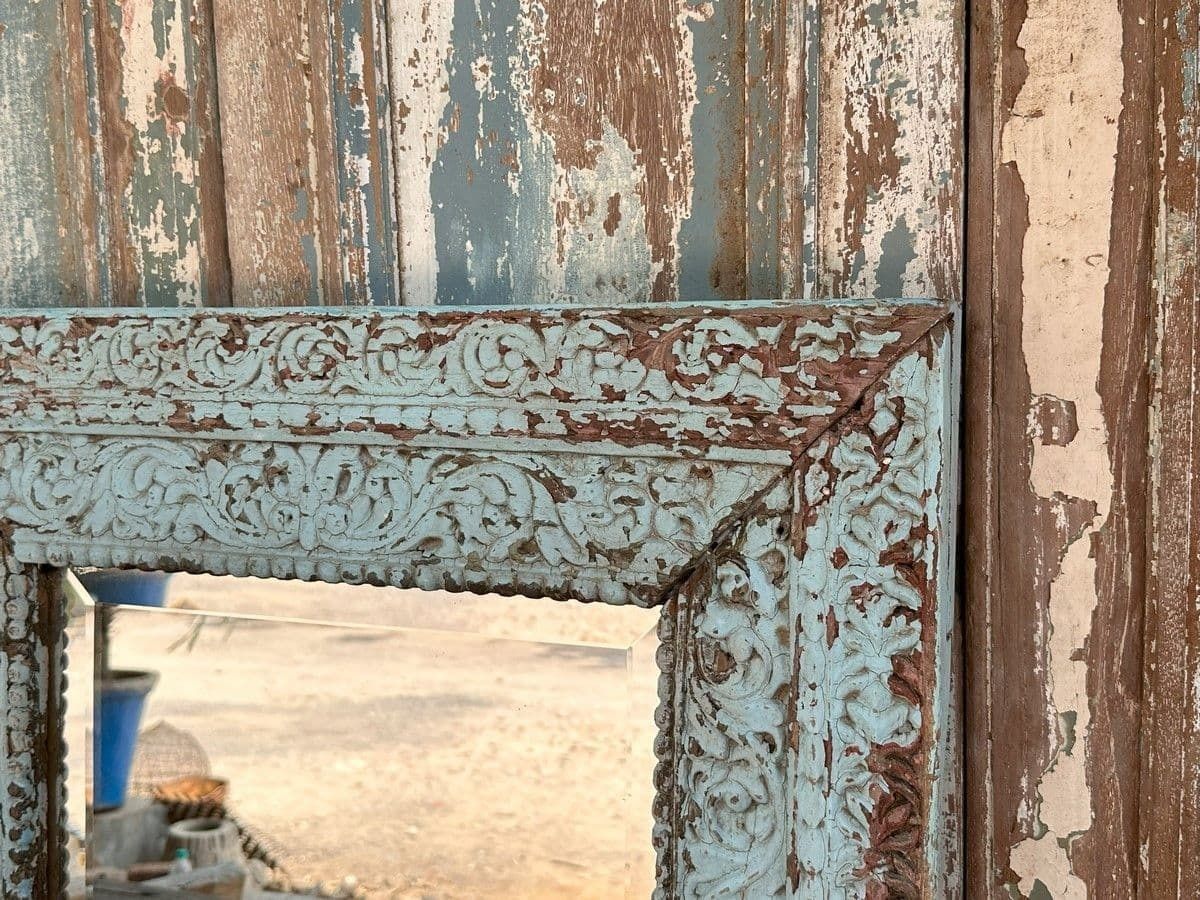 Carved Haveli Window Mirror, Late 19th Century Gujarat photo furniture