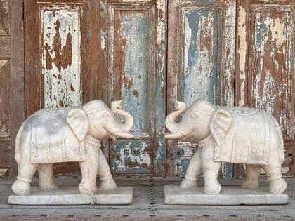 Pair Of Marble Elephants Udaipur Rajasthan Circa 1920