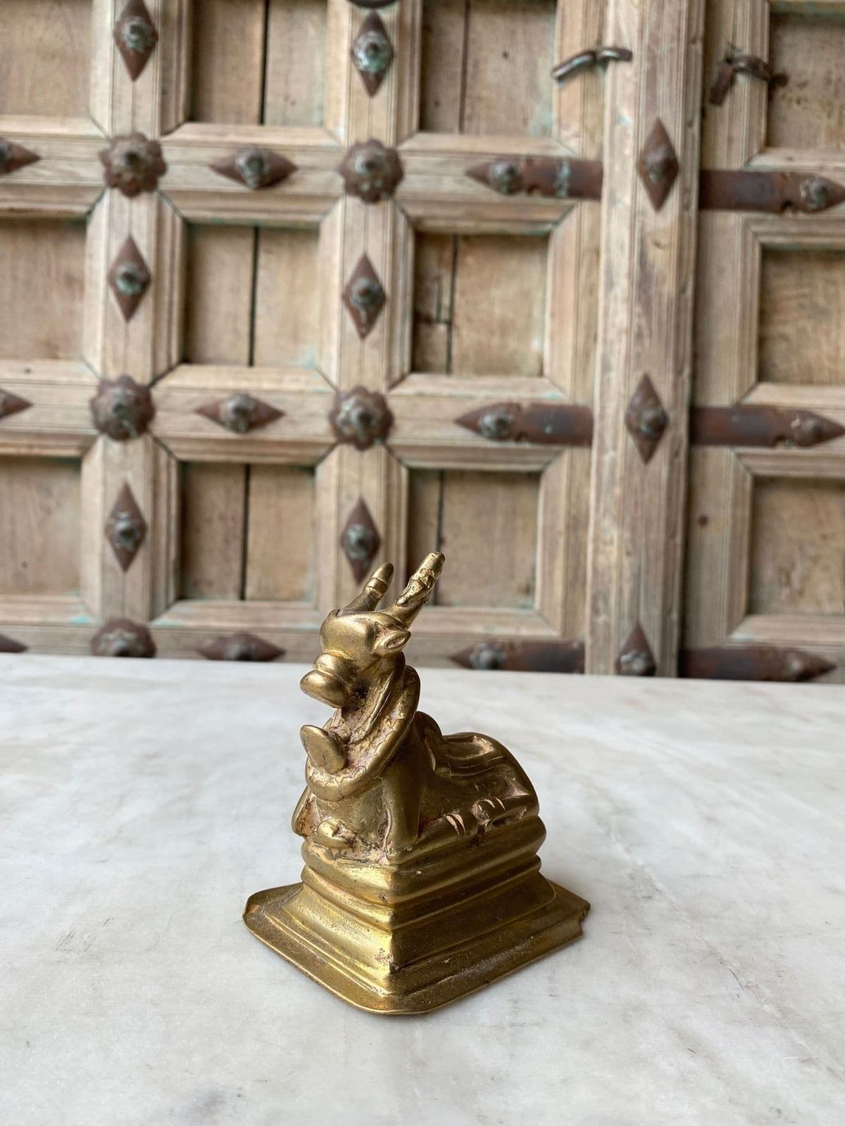 Tribal Brass Shiva Bull From A Hindu Temple, South India photo furniture