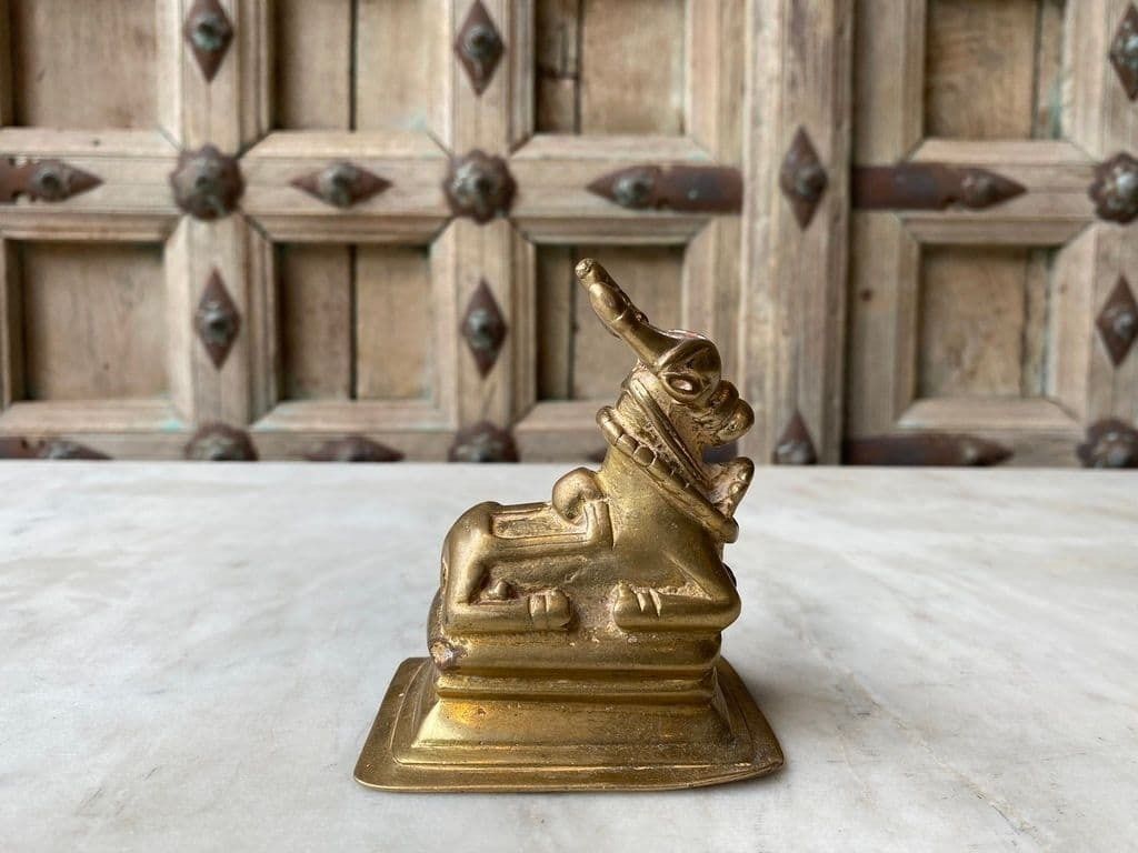 Tribal Brass Shiva Bull From A Hindu Temple, South India photo for sale