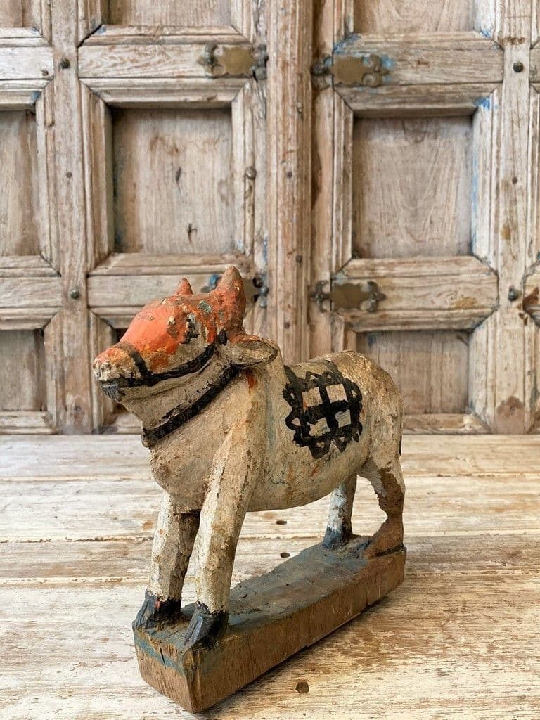 Old Wooden Hand Painted Nandi Bull photo furniture