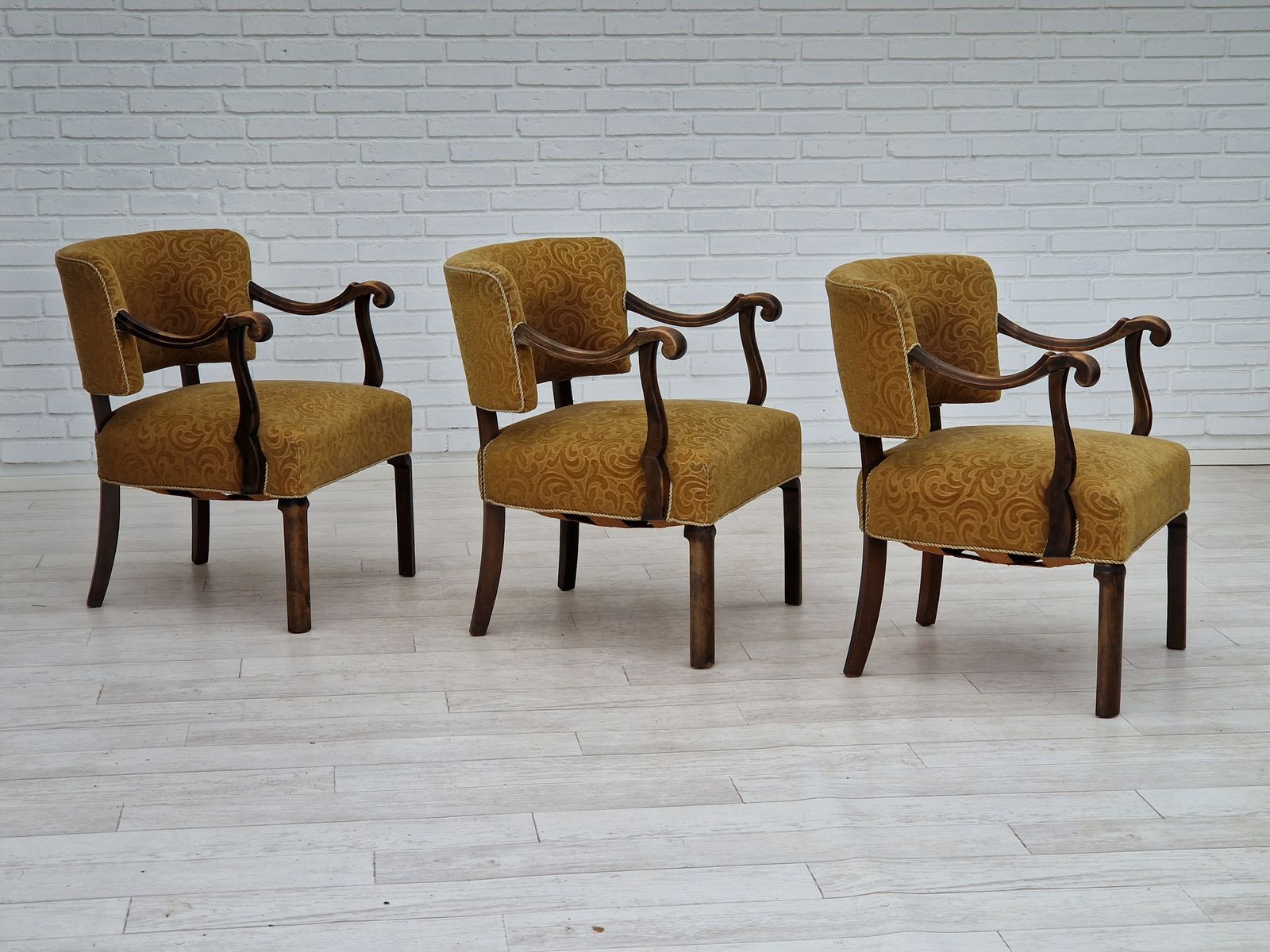 1930s, Scandinavian Design, Armchair In Green Furniture Fabric, Ash Wood, Original Very Good Condition. photo furniture