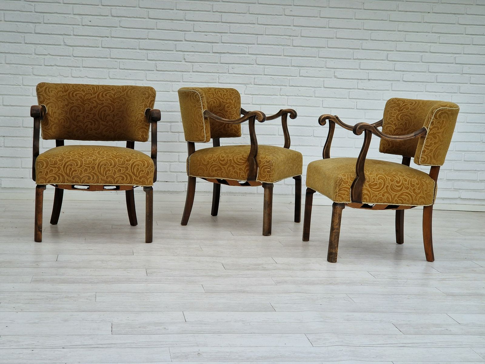 1930s, Scandinavian Design, Armchair In Green Furniture Fabric, Ash Wood, Original Very Good Condition. photo for sale