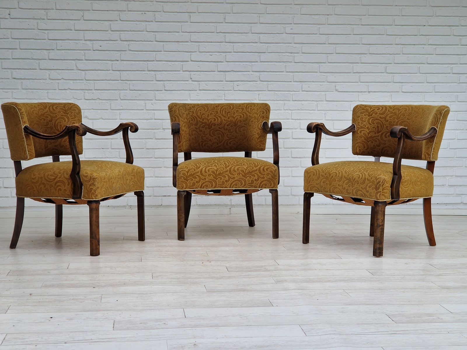 1930s, Scandinavian Design, Armchair In Green Furniture Fabric, Ash Wood, Original Very Good Condition. photo Furniture