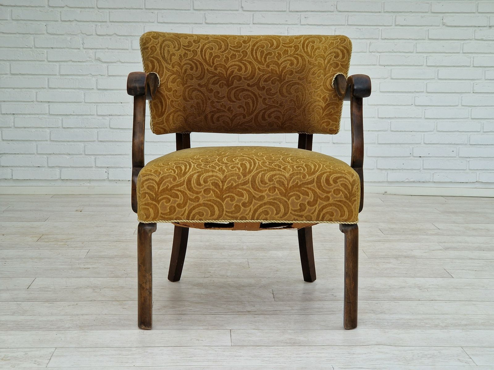 1930s, Scandinavian Design, Armchair In Green Furniture Fabric, Ash Wood, Original Very Good Condition. photo vintage