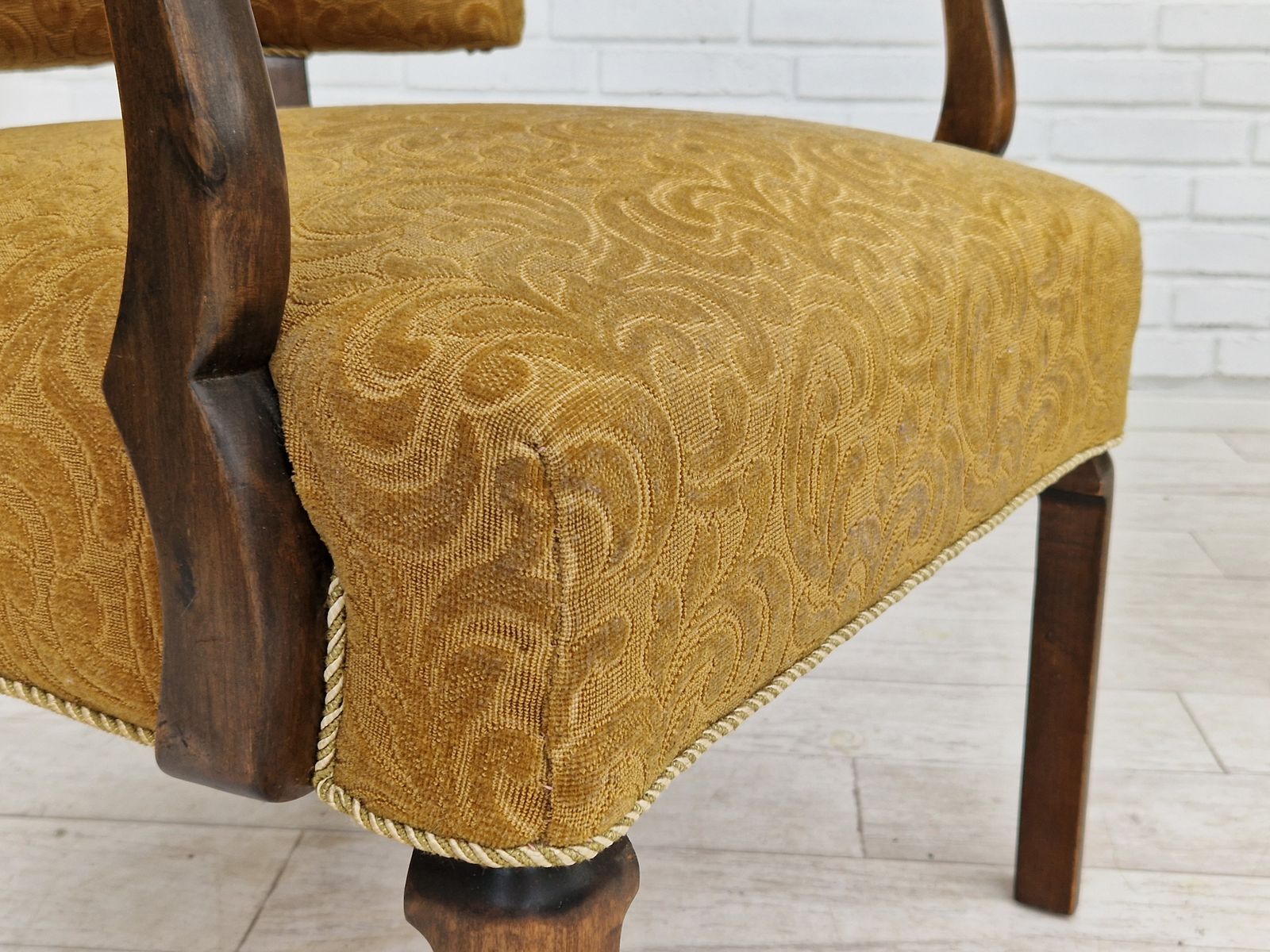 690.0 1930s, Scandinavian Design, Armchair In Green Furniture Fabric, Ash Wood, Original Very Good Condition. photo