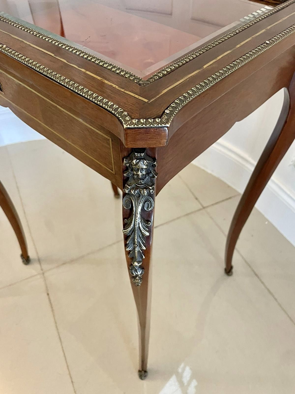 Antique 19th Century French Quality Brass Inlaid Mahogany Bijouterie Cabinet photo vinterior