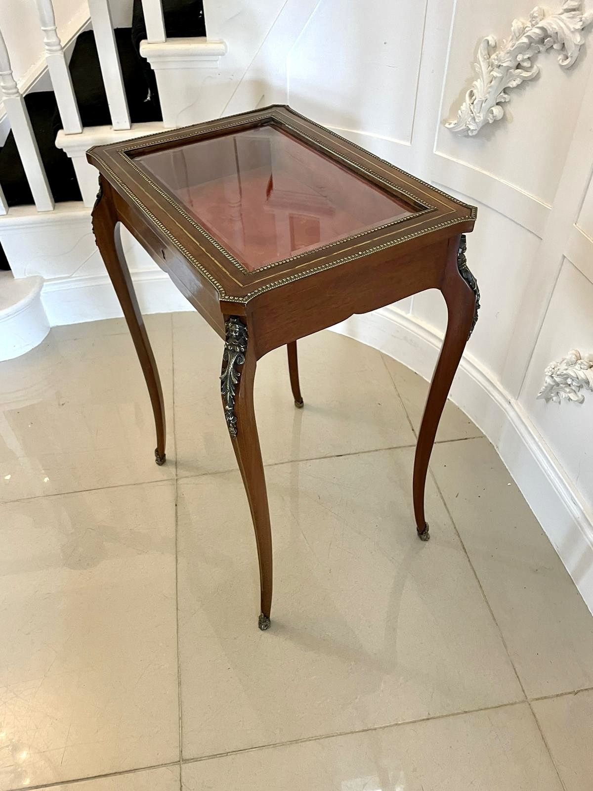 photo for sale Antique 19th Century French Quality Brass Inlaid Mahogany Bijouterie Cabinet