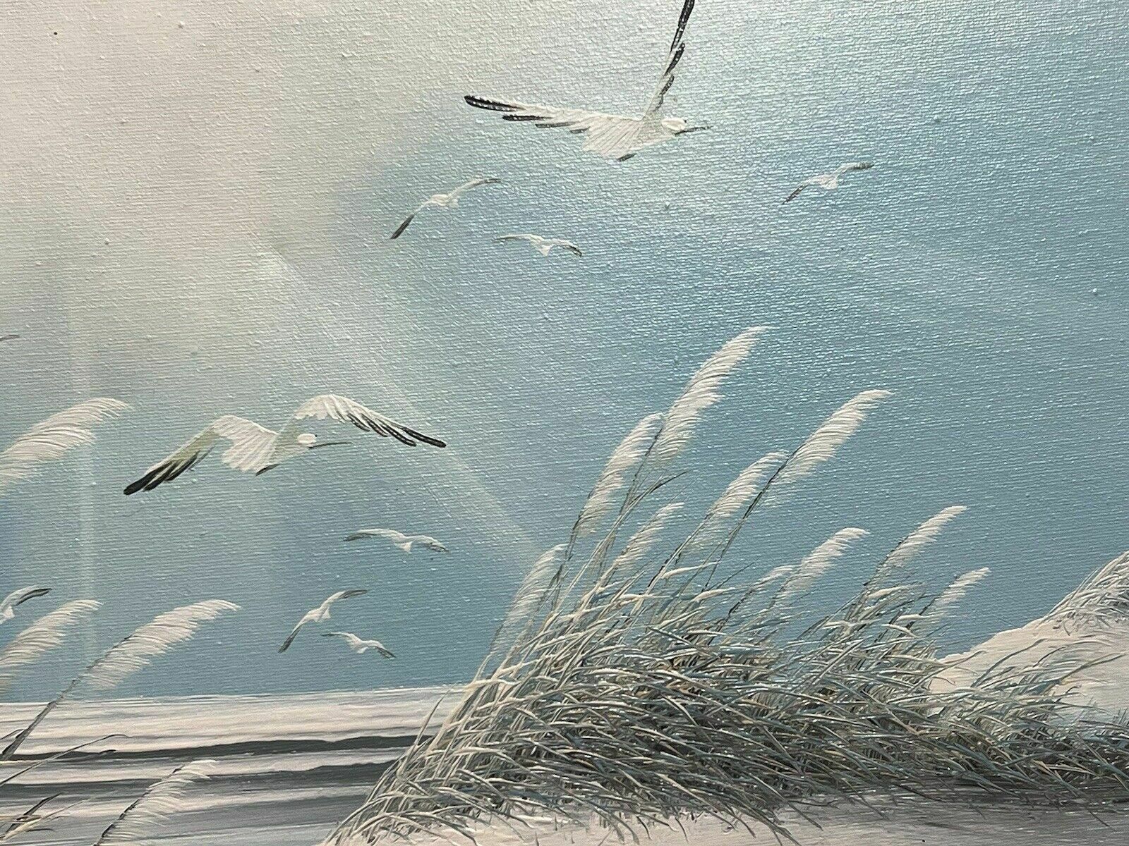 photo for sale 20th Century Contemporary Impressionist Winter Seascape With Seagulls Signed