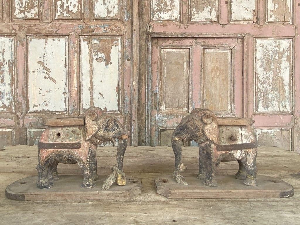 19th Century Teak Hindu Temple Elephants, Patan, Gujarat