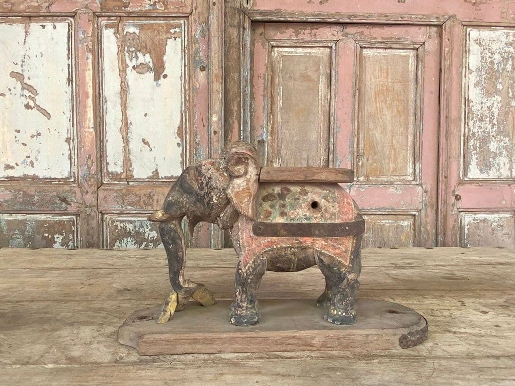 19th Century Teak Hindu Temple Elephants, Patan, Gujarat photo 1695.0