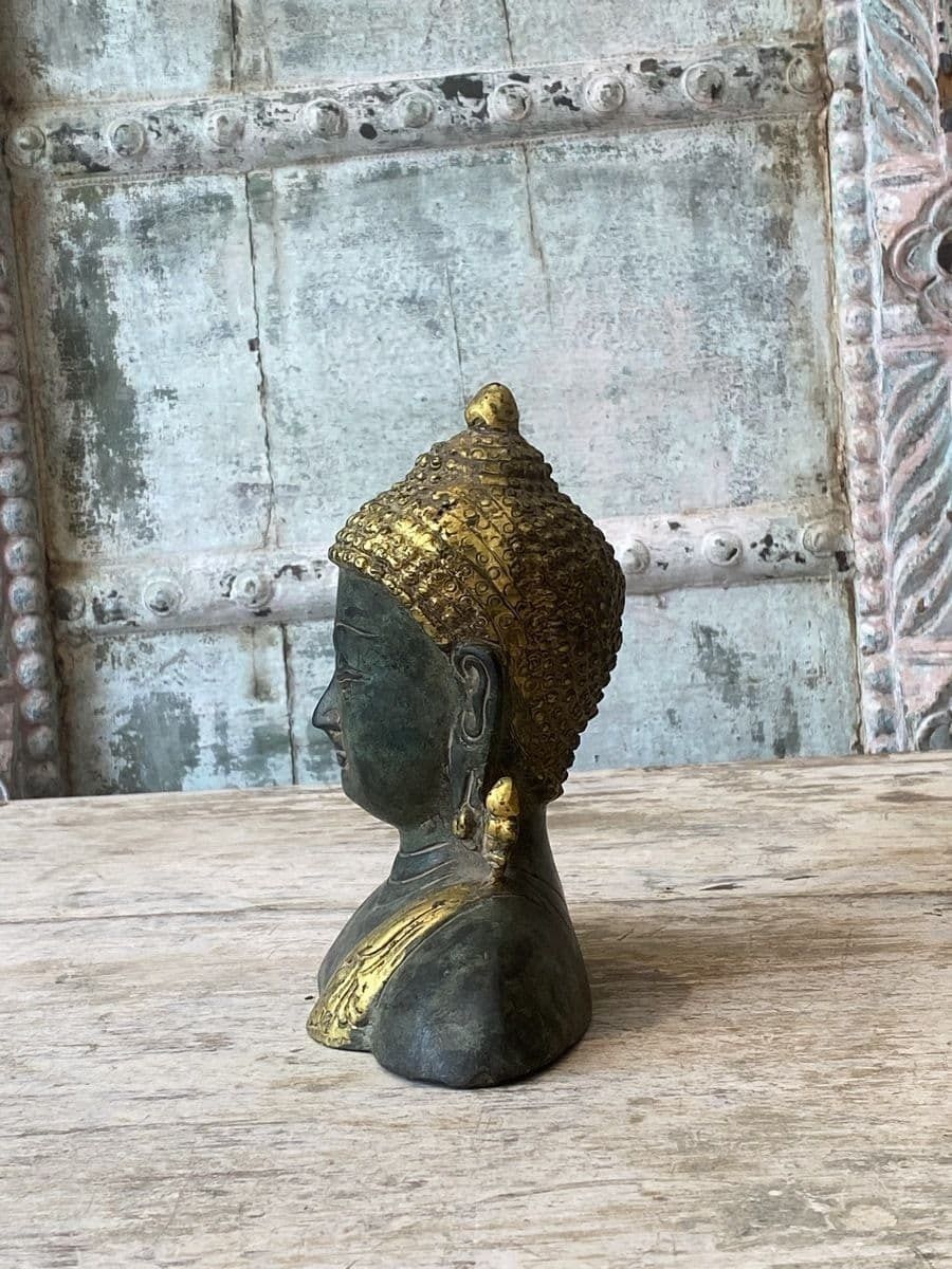 Bronze Buddha With Golden Head Dress photo for sale