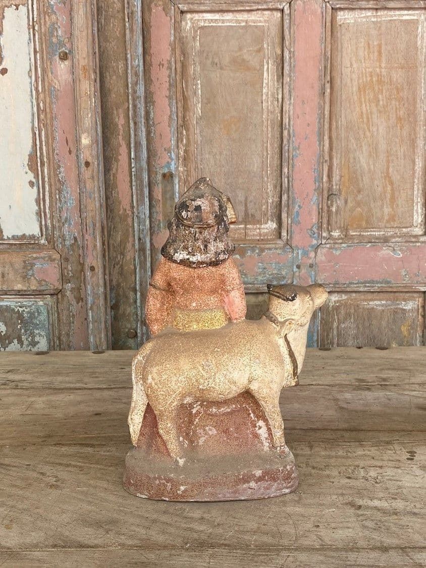 Vintage Polychrome Clay Statue Of Krishna, God Of Love photo furniture