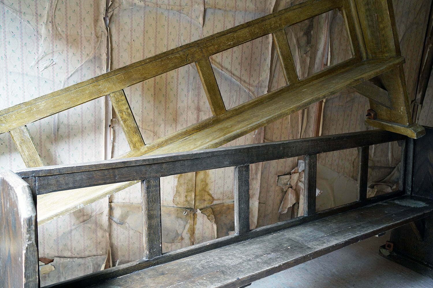 A Large Pair Of Victorian Comb Decorated Painted Pine Church Pews C.1870 photo furniture