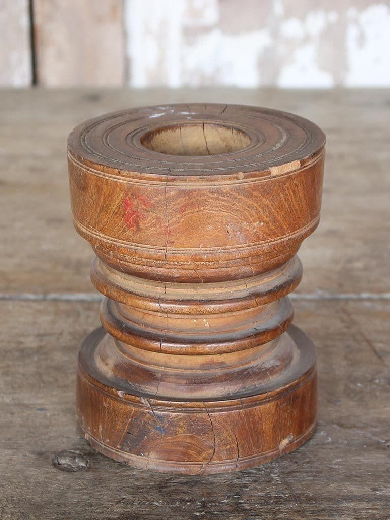 Antique Painted Mortar In Satinwood, Kerala, South India