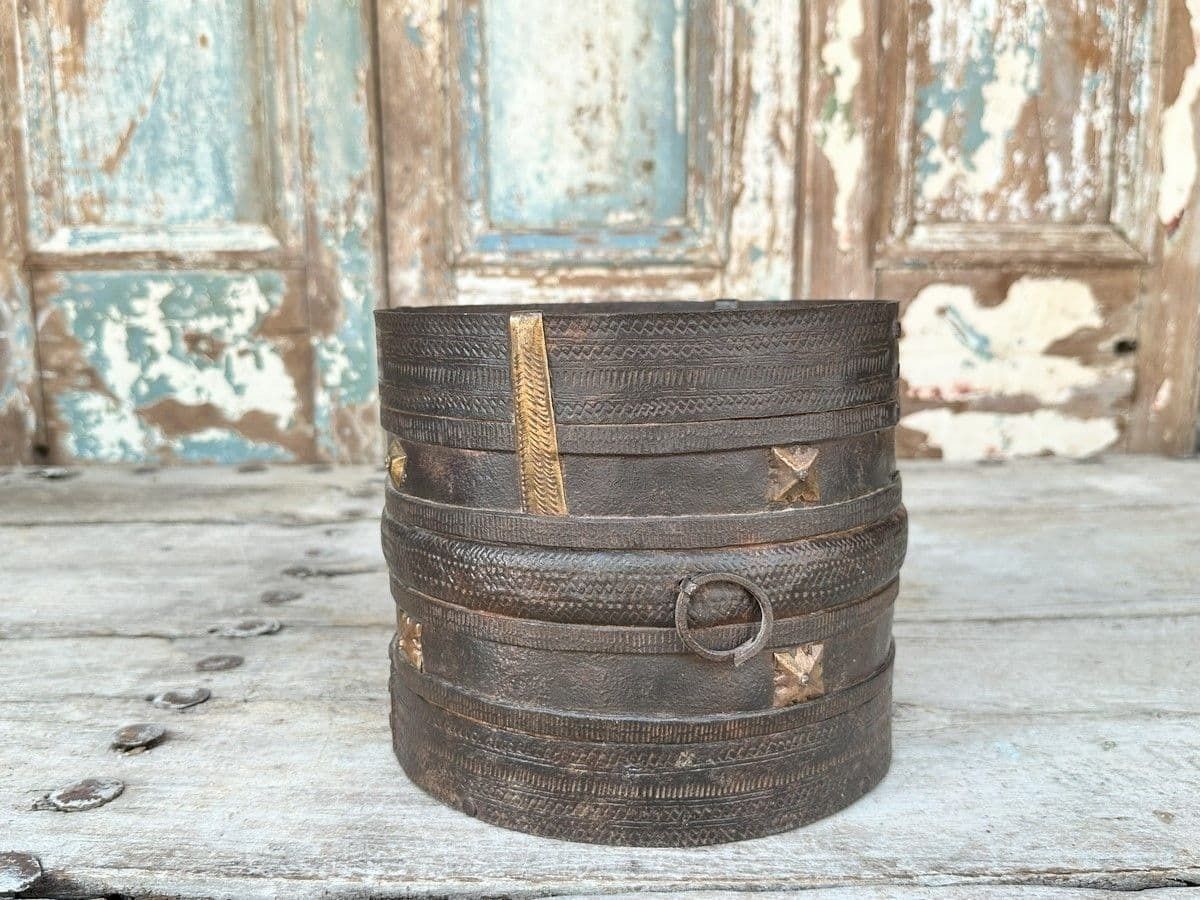 Antique Iron Grain Pot From Rajasthan