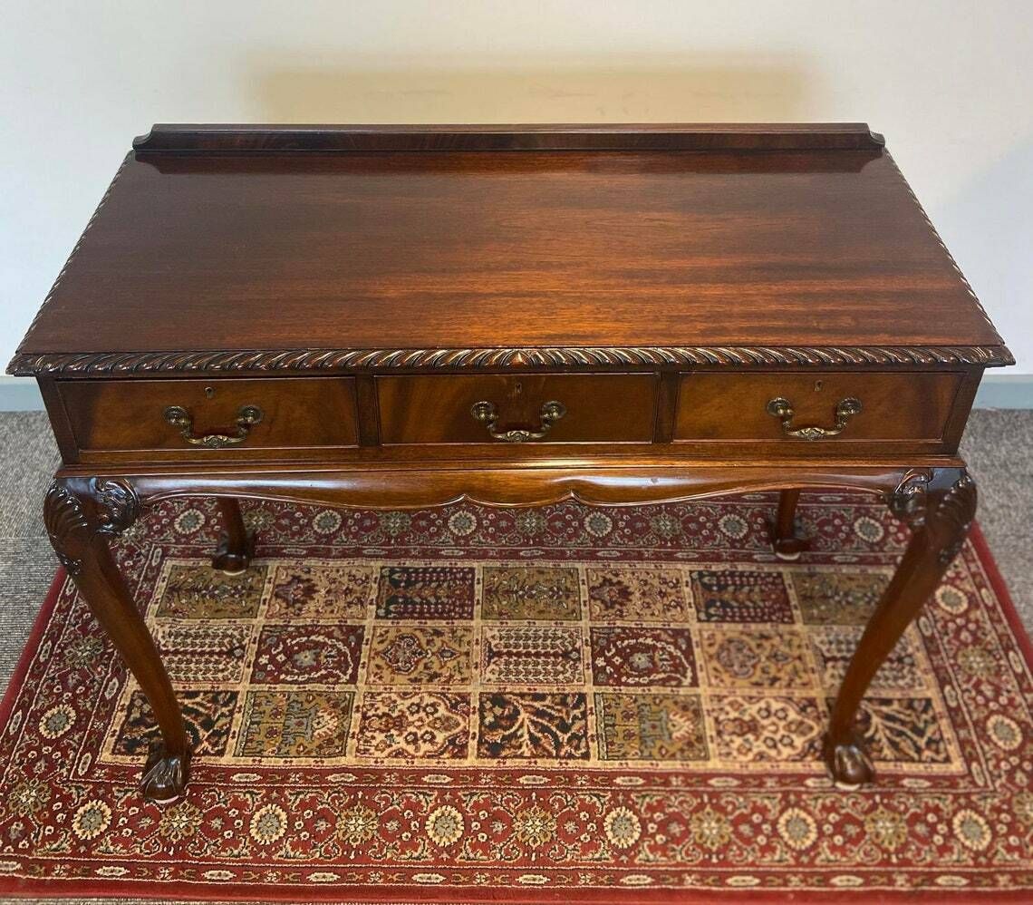 Antique Elkington & Co. / Plate Canteen With Cutlery / Set 86 Pieces / Chippendale Three Drawer Console Table / 1930s photo for sale