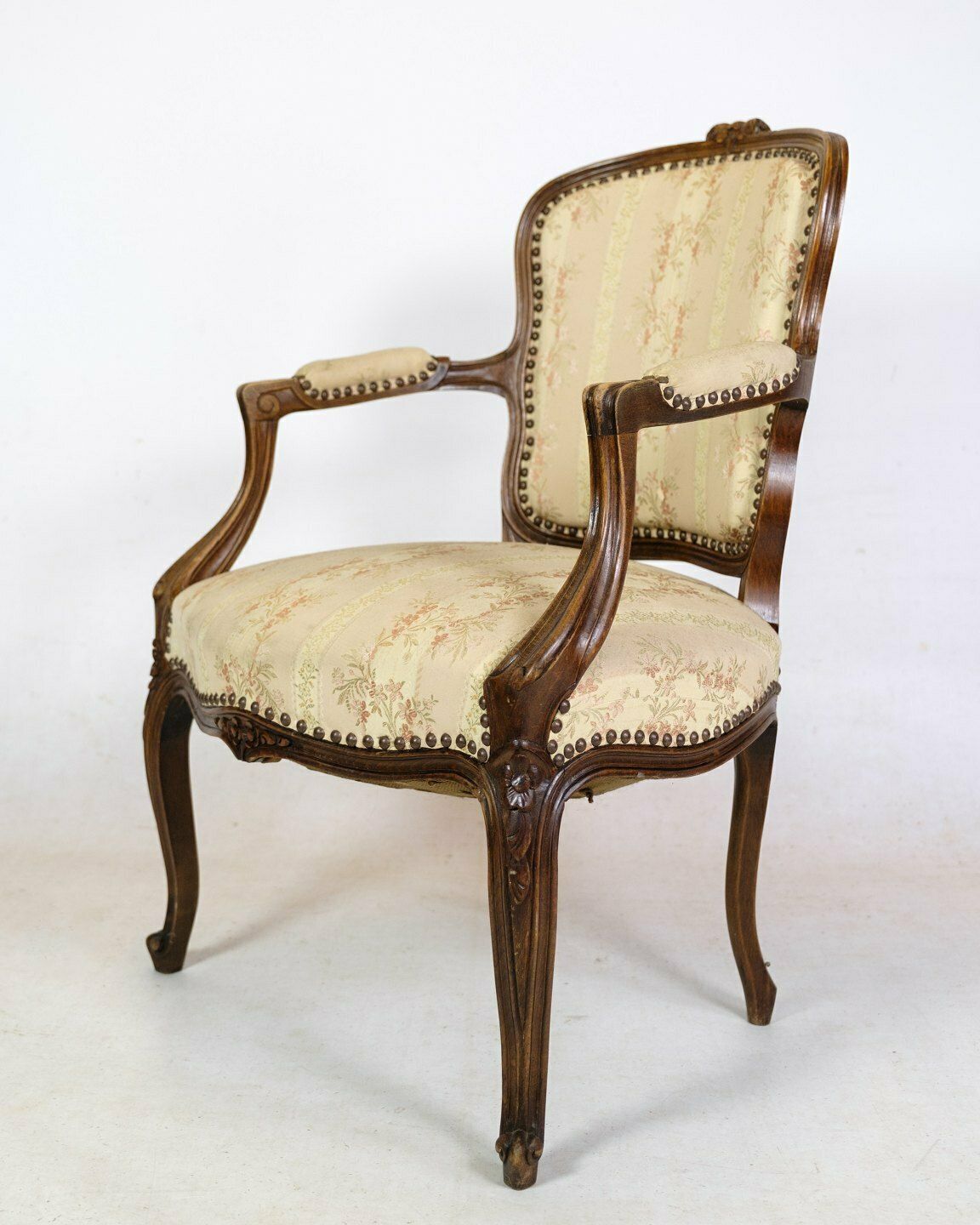 Neo Rococo Armchairs In Decorated Fabric & Dark Wood From 1930s. photo for sale