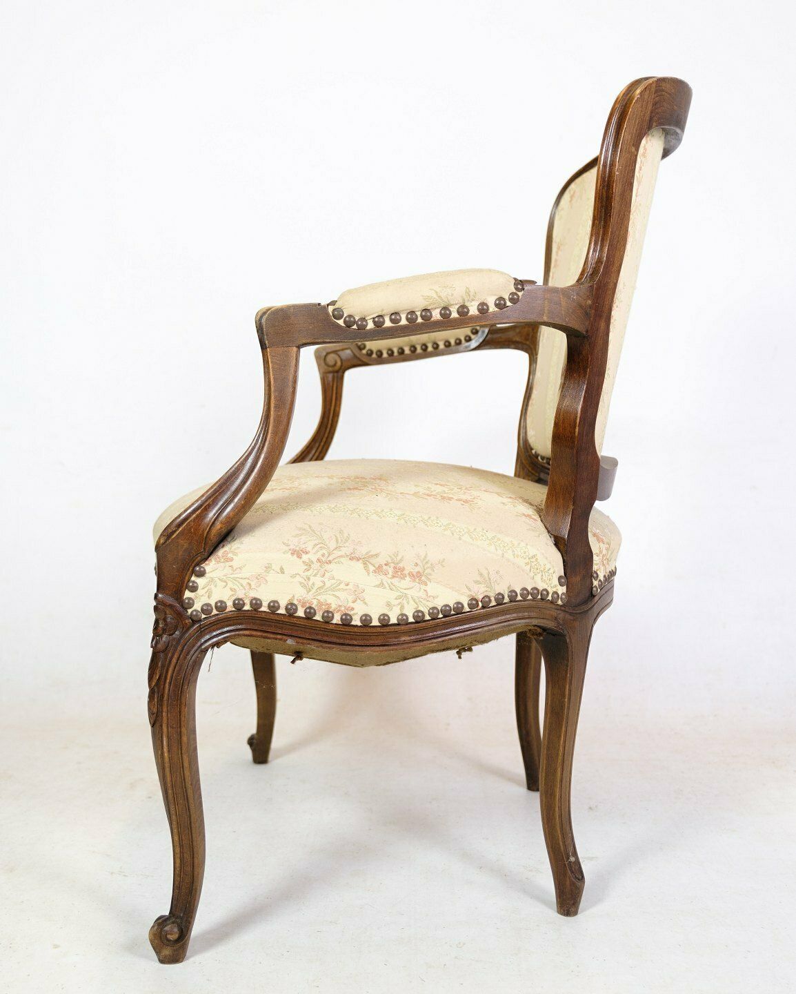 Neo Rococo Armchairs In Decorated Fabric & Dark Wood From 1930s. photo buy