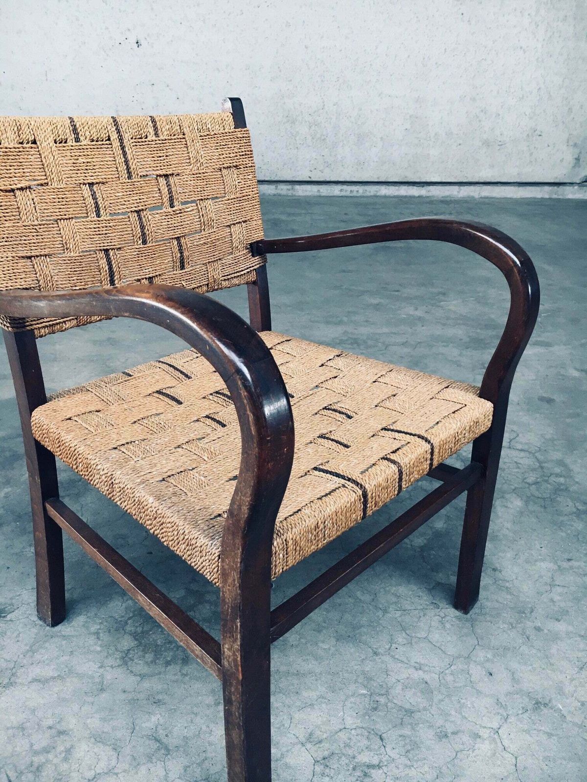 photo vintage Bauhaus Stijl Fauteuil Met Touwbekleding Door Axel Larsson, Jaren 1930