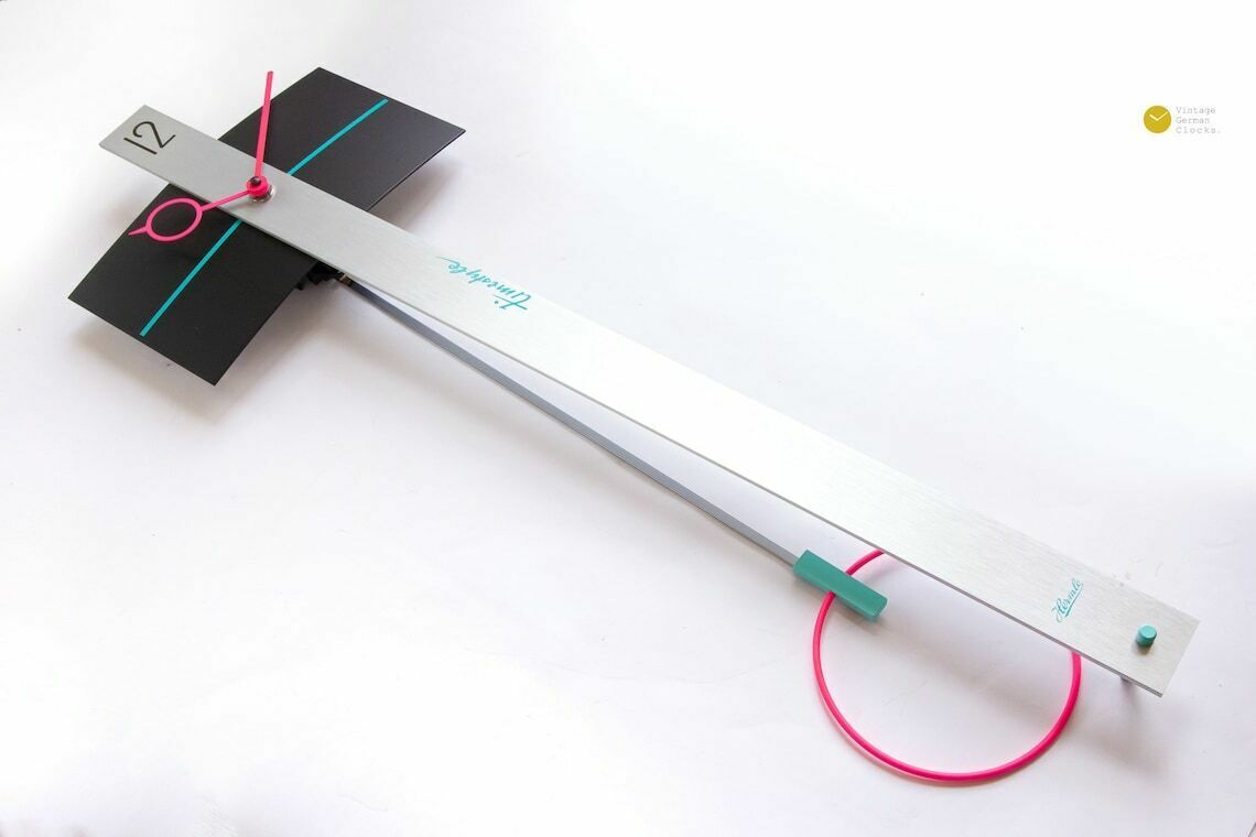 Xl Memphis Hermle Pendulum Wall Clock Postmodern Neon Nos Sottsass Era Panton Pop Turquoise Pink Mobile 80s photo buy