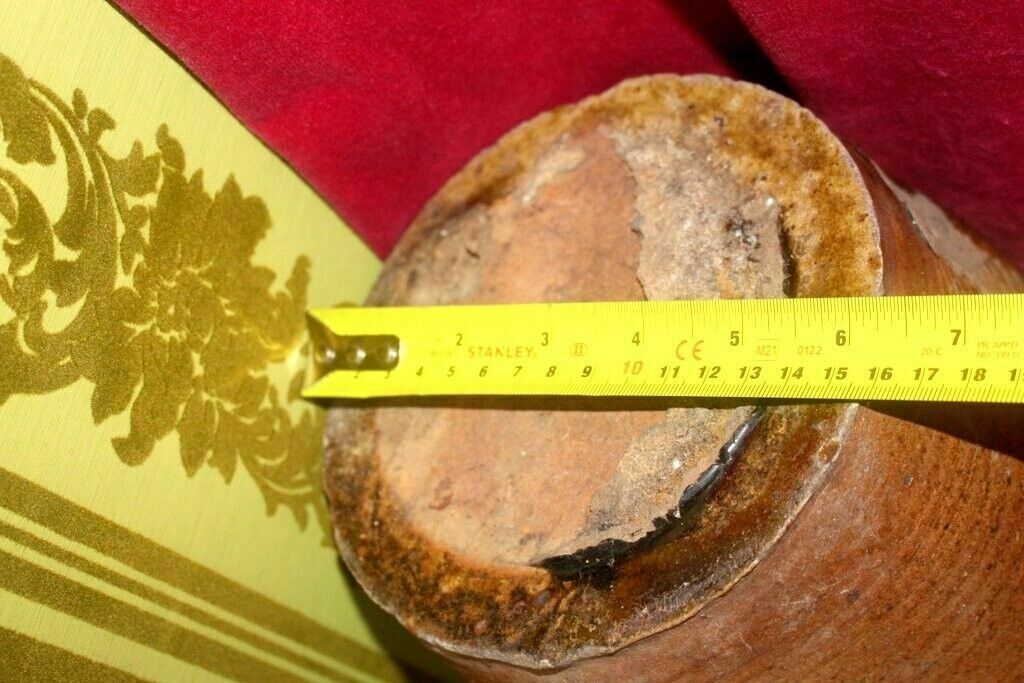 124.0 Tactile 19thc Antique French Hand Turned Clay Stoneware Twin Handled Oil Pot photo