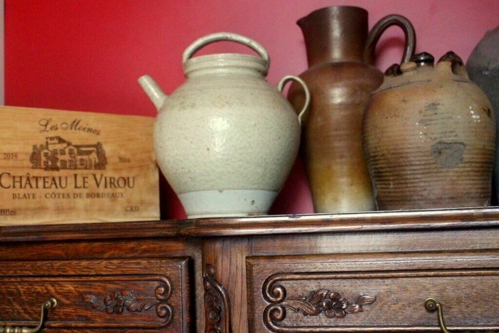 19thc Cream Antique French Hand Turned Clay Stoneware 2 Handle Oil Pot photo buy