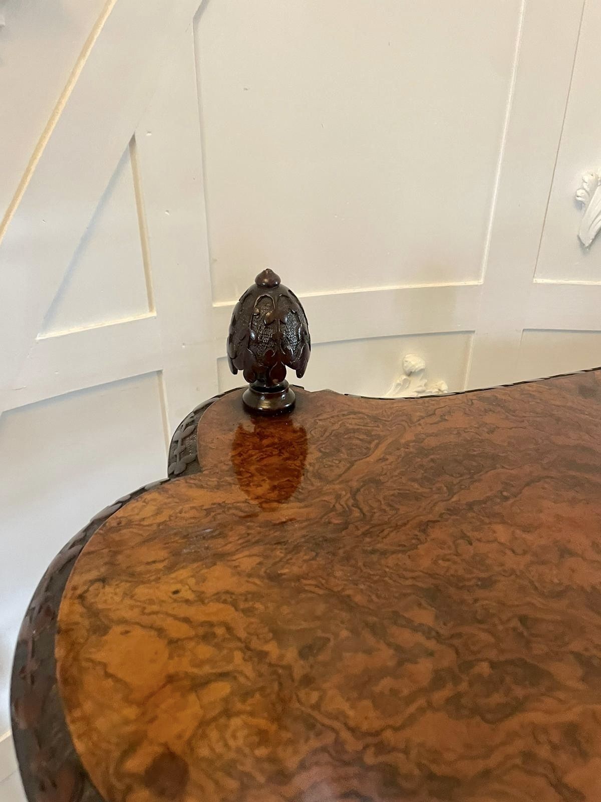 Furniture Rare Irish Antique 19th Century Exhibition Quality Freestanding Burr Walnut Carved Whatnot photo