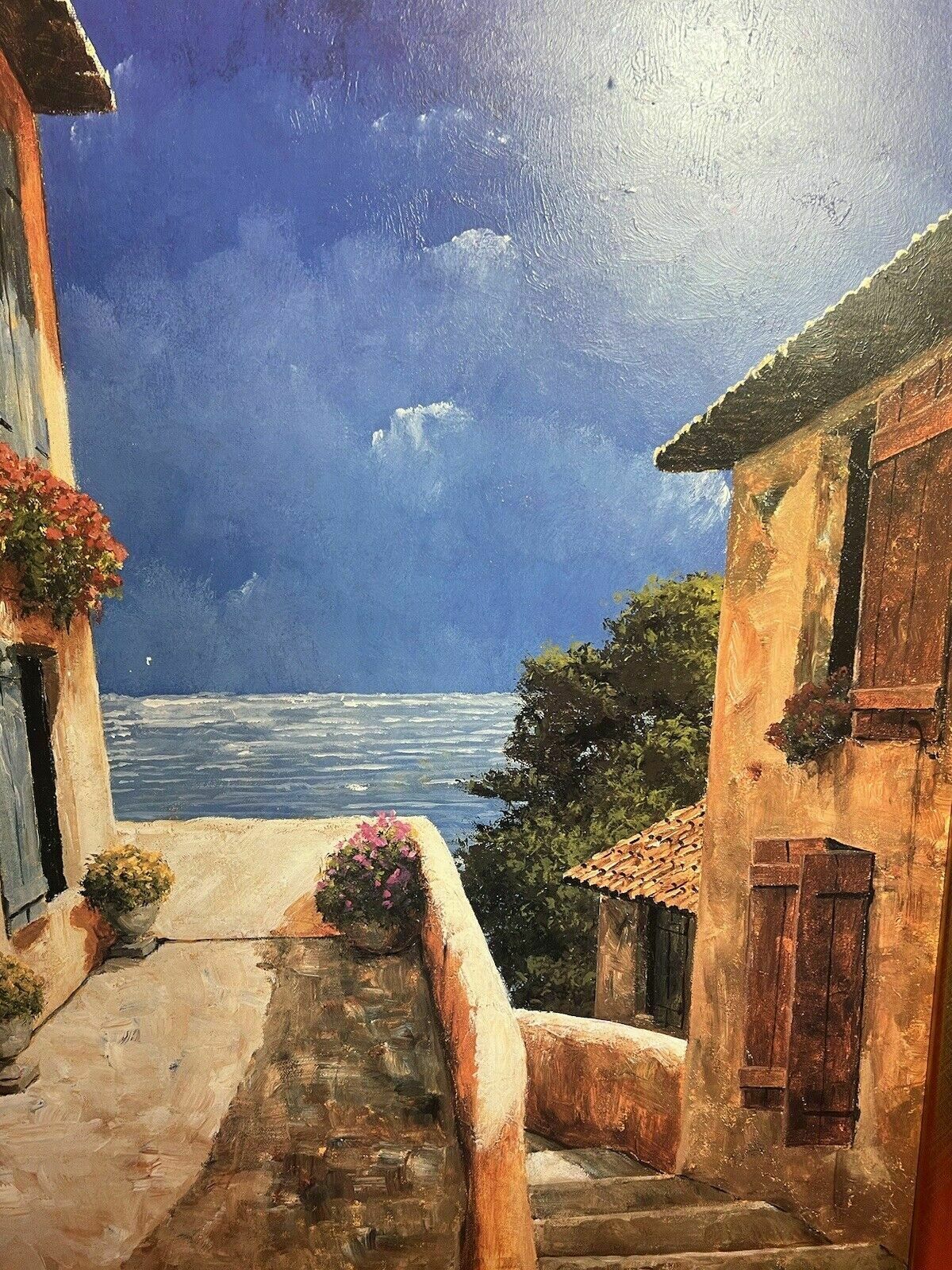 Giles Archambault 'Villa By The Sea' Large Acrylic Painting On Board photo vintage