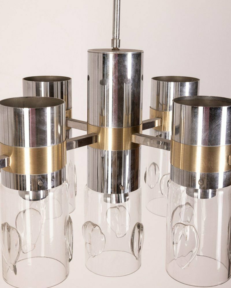 Metal And Glass Ceiling Lamp By Gaetano Sciolari, 1970s photo vinterior