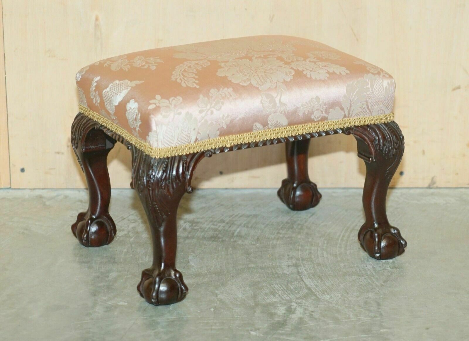 Sublime Pair Of Antique Victorian Claw & Ball Mahogany Framed Small Footstools photo furniture