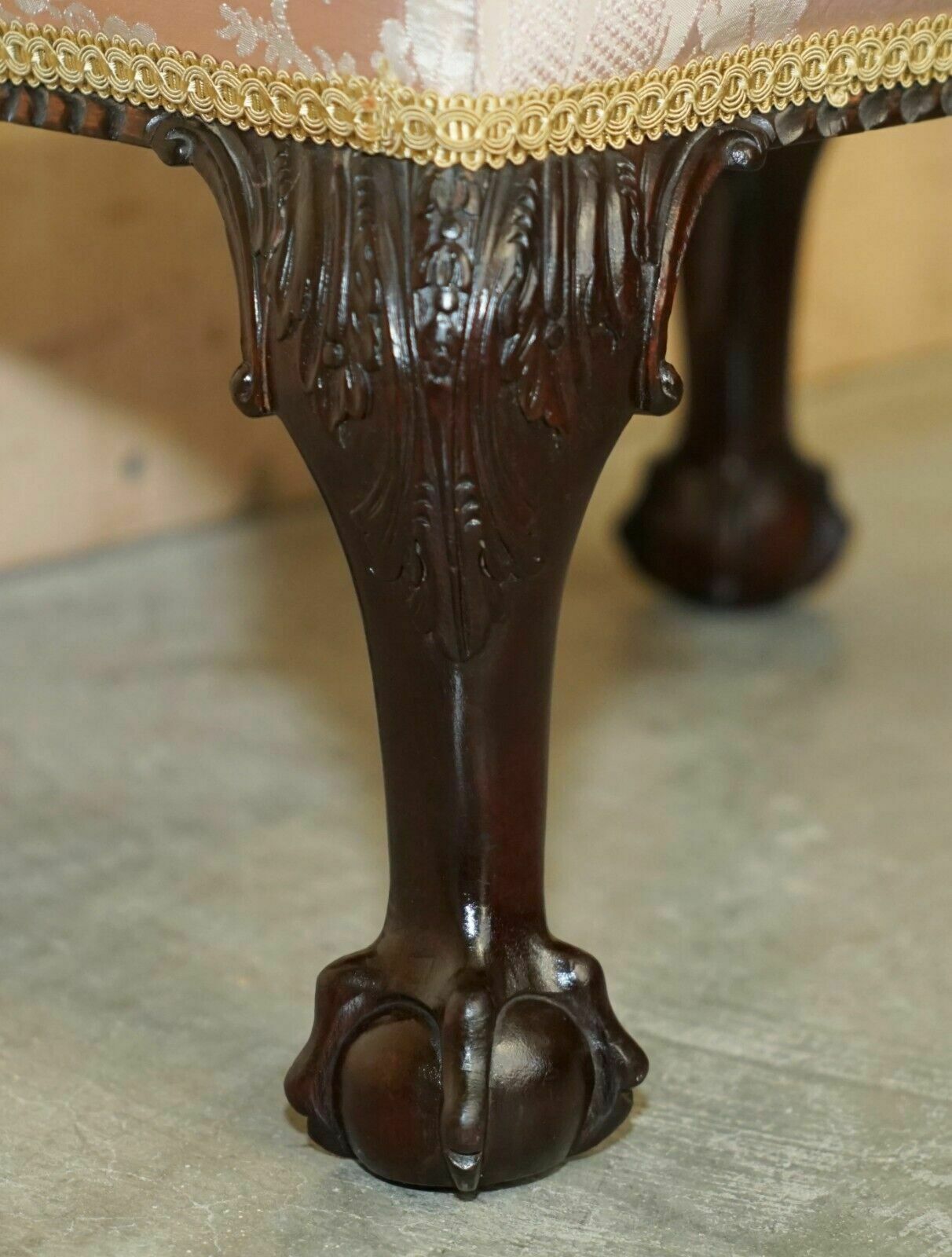 photo for sale Sublime Pair Of Antique Victorian Claw & Ball Mahogany Framed Small Footstools