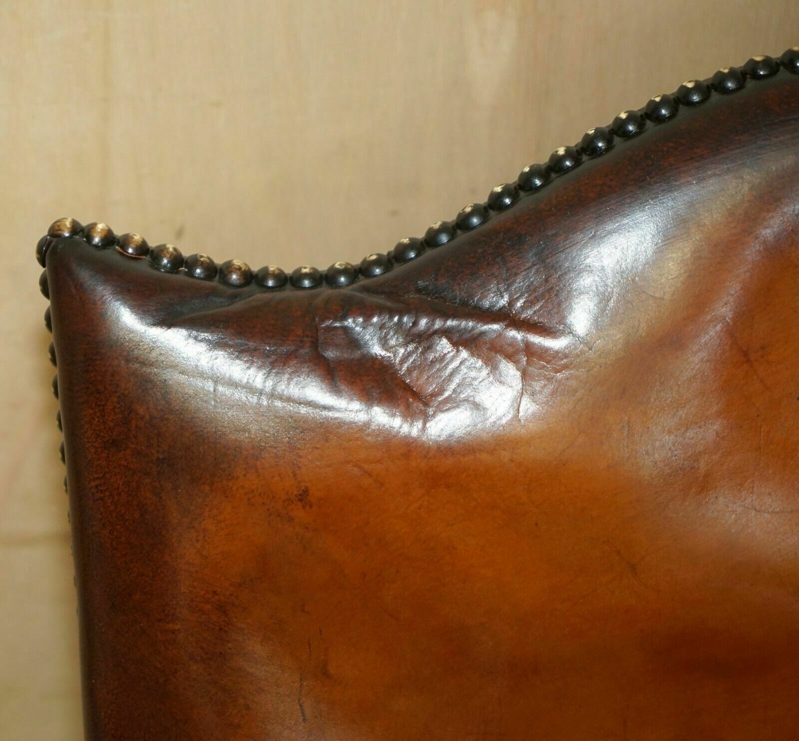 Antique Restored Gainsborough Hand Dyed Whisky Brown Leather Office Desk Chair photo vinterior