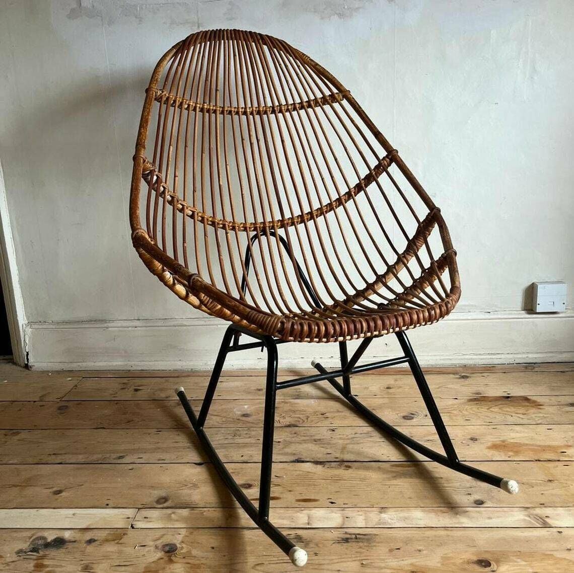 Italian Bamboo High Backed Rocking Chair With Black Frame photo furniture