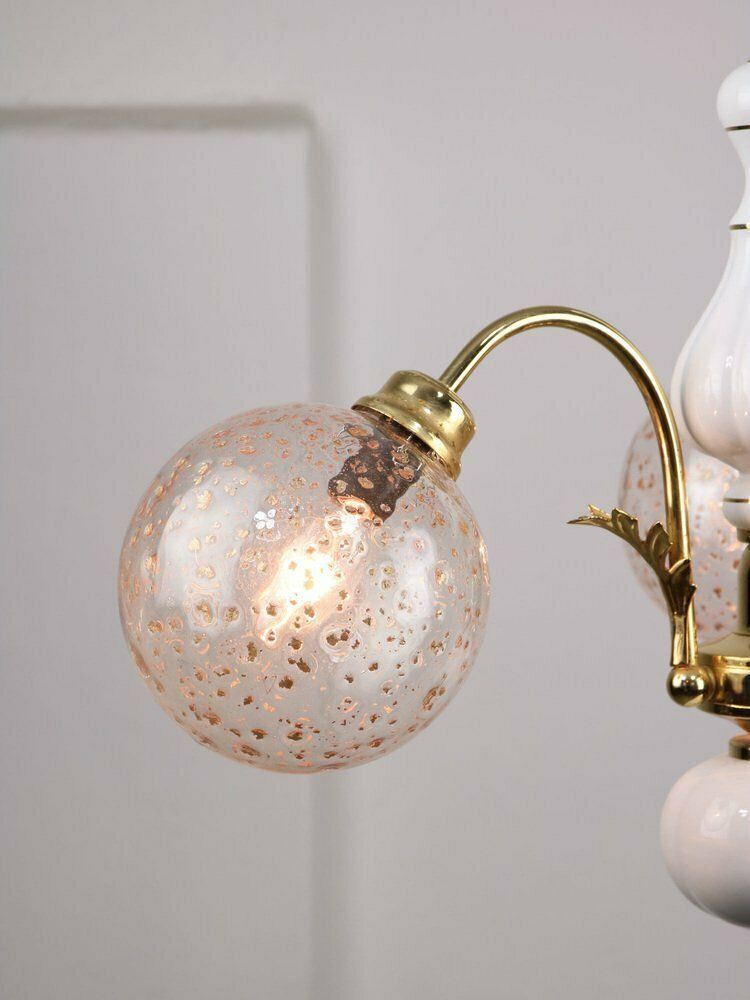 photo for sale Vintage Italian Golden Ceramic And Glass Chandelier