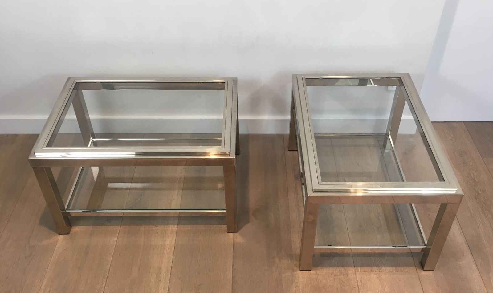 Pair Of Chrome End Tables With Glass Tops photo 2250.0
