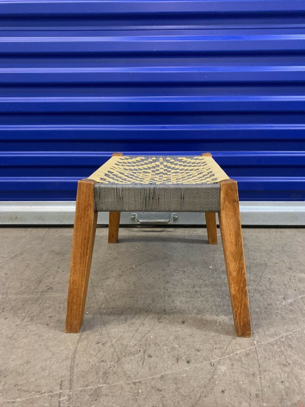 Cute Little Footstool With Woven Rope Seat And Slanted Legs photo for sale