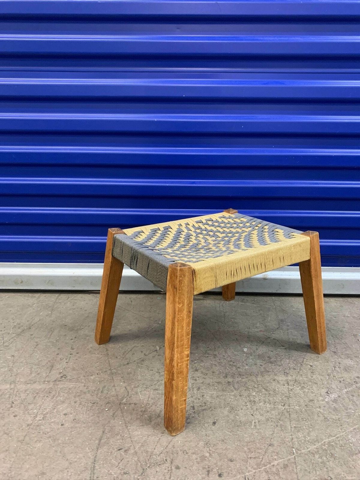 photo for sale Cute Little Footstool With Woven Rope Seat And Slanted Legs