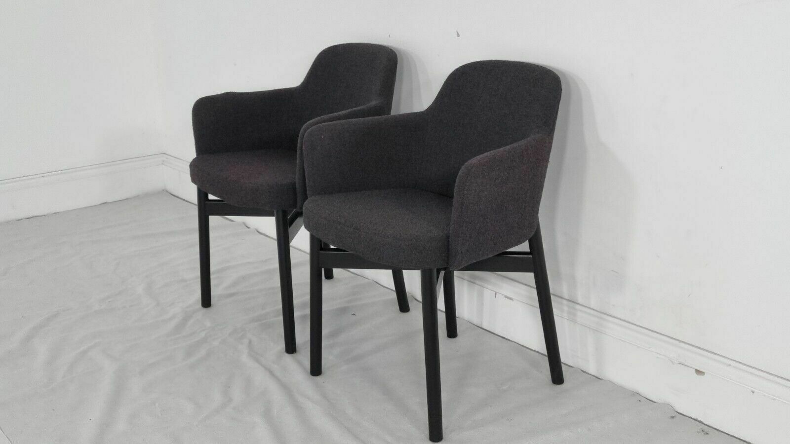 A Stunning Set Of 2 Knoll Studio Krusin 016 Armchairs In Charcoal Boucle Fabric photo vinterior